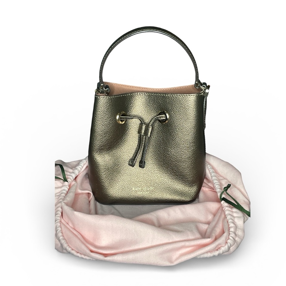 Kate Spade Eva small metallic gold bucket crossbody bag - Picture 4 of 11